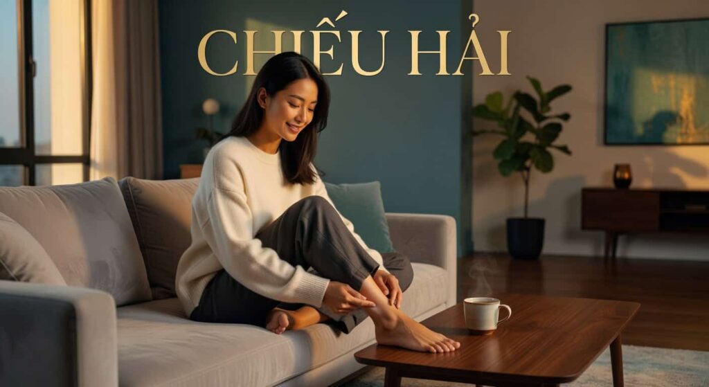 Phụ nữ thư giãn, chăm sóc chân tại nhà thuốc Đông y Đà Nẵng.