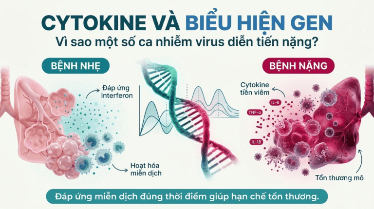 Hình ảnh phân tích Cytokine và biểu hiện gen liên quan tới bệnh nhẹ và bệnh nặng.