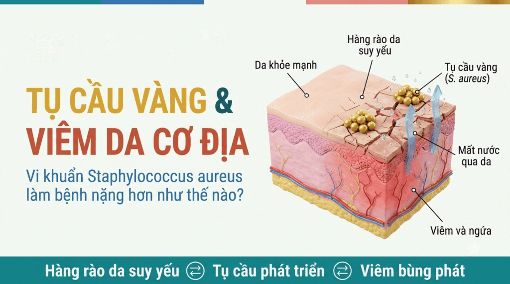 Hình ảnh da người bị viêm da cơ địa và yếu tố Staphylococcus aureus.