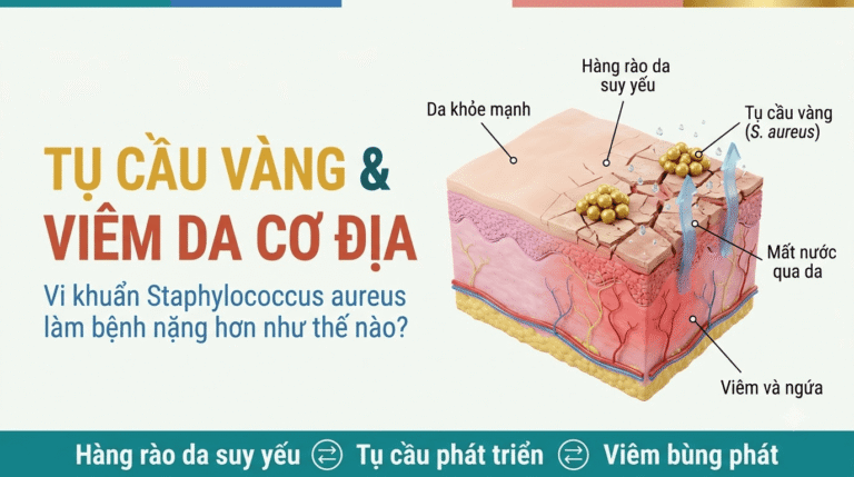 Hình ảnh da người bị viêm da cơ địa và yếu tố Staphylococcus aureus.