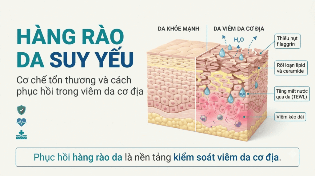 Hàng rào da suy yếu và phục hồi trong viêm da cơ địa - cơ chế và điều trị.
